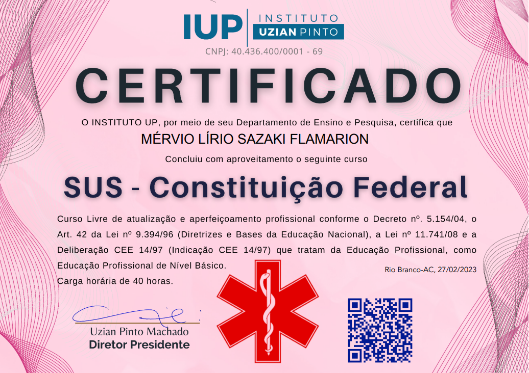 CERTIFICADO - SUS - CONSTITUIÇÃO FEDERAL - FRENTE