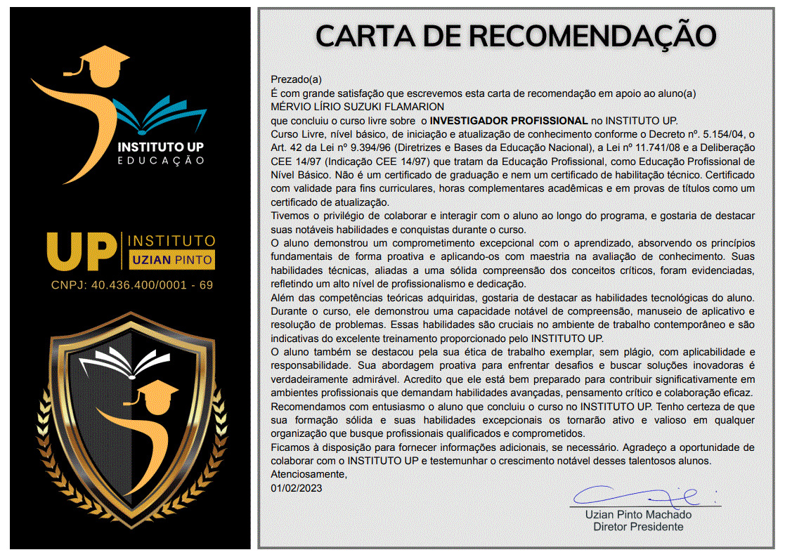 CARTA DE RECOMENDAÇÃO - INVESTIGADOR