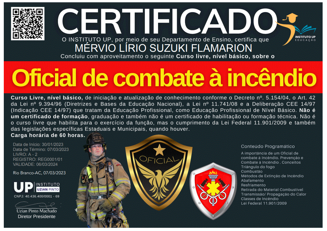 CERTIFICADO - OFICIAL DE COMBATE A INCÊNDIO