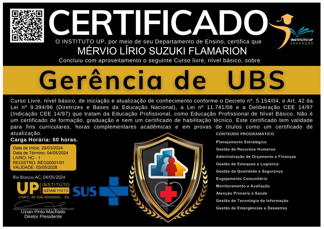 CERTIFICADO GERÊNCIA DE UBS
