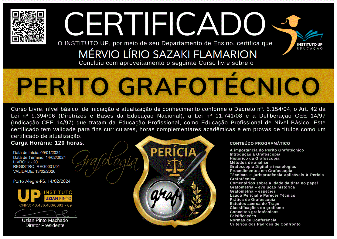 CERTIFICADO - PERITO GRAFOTÉCNICOO